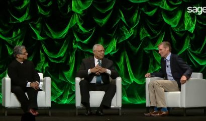 Deepak Chopra, Colin Powell, and Stephen Kelly at Sage Summit 2015. Photo credit: Sage Summit